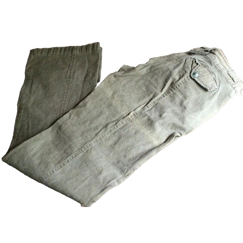 Buffalo David Bitton Women Pants Dark Olive Green Linen Cotton Blend Size 34 X33